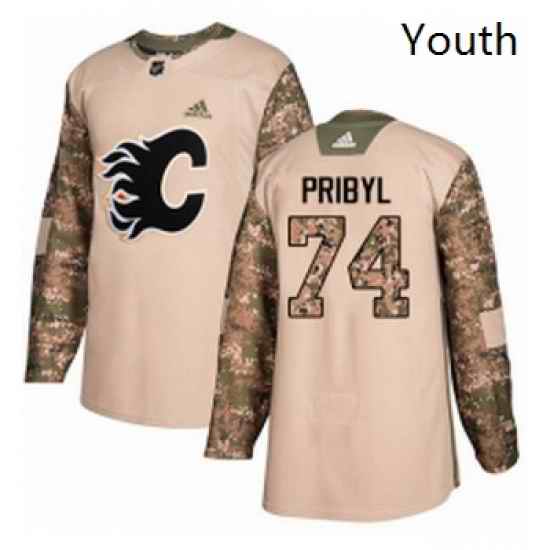 Youth Adidas Calgary Flames 74 Daniel Pribyl Authentic Camo Veterans Day Practice NHL Jersey